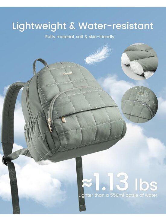 Women\'s Green Lightweight Anti-theft Pocket Quilted Casual Backpack shoulder Bag main image 4